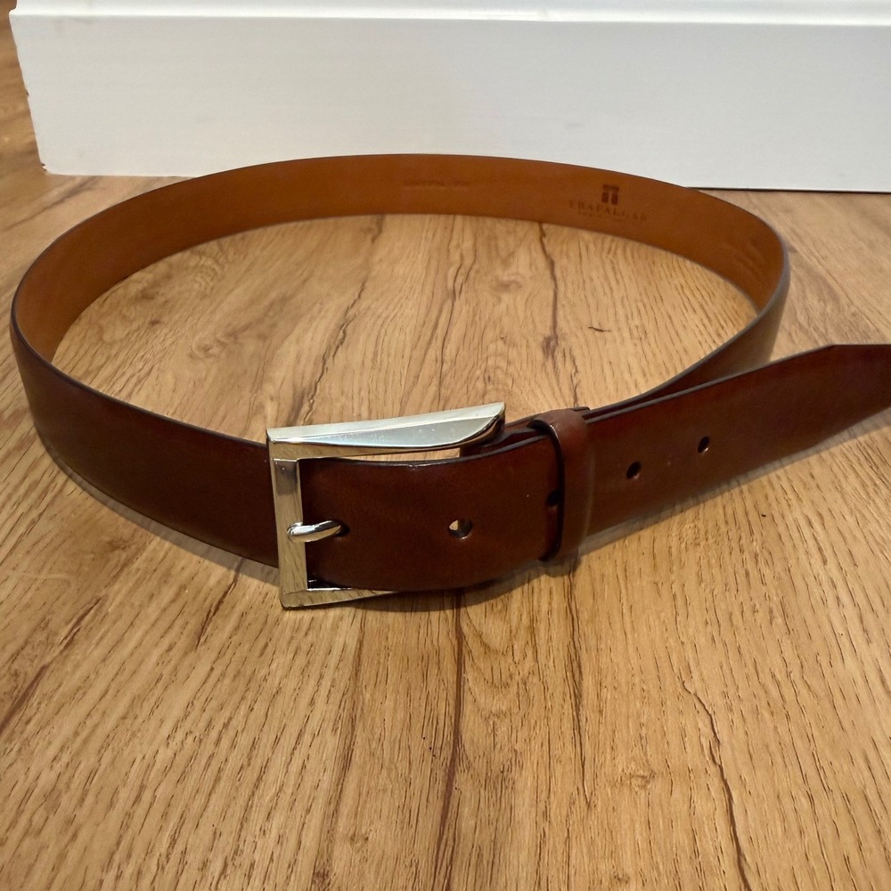 Trafalgar Mens Broderick Brown Cortina Genuine Leather Dress Belt Size 38